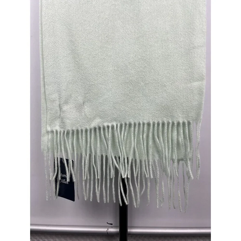 Murray Allan‎ Mint Green 100% Cashmere Twill Knit Fringe Hem Rectangle Scarf